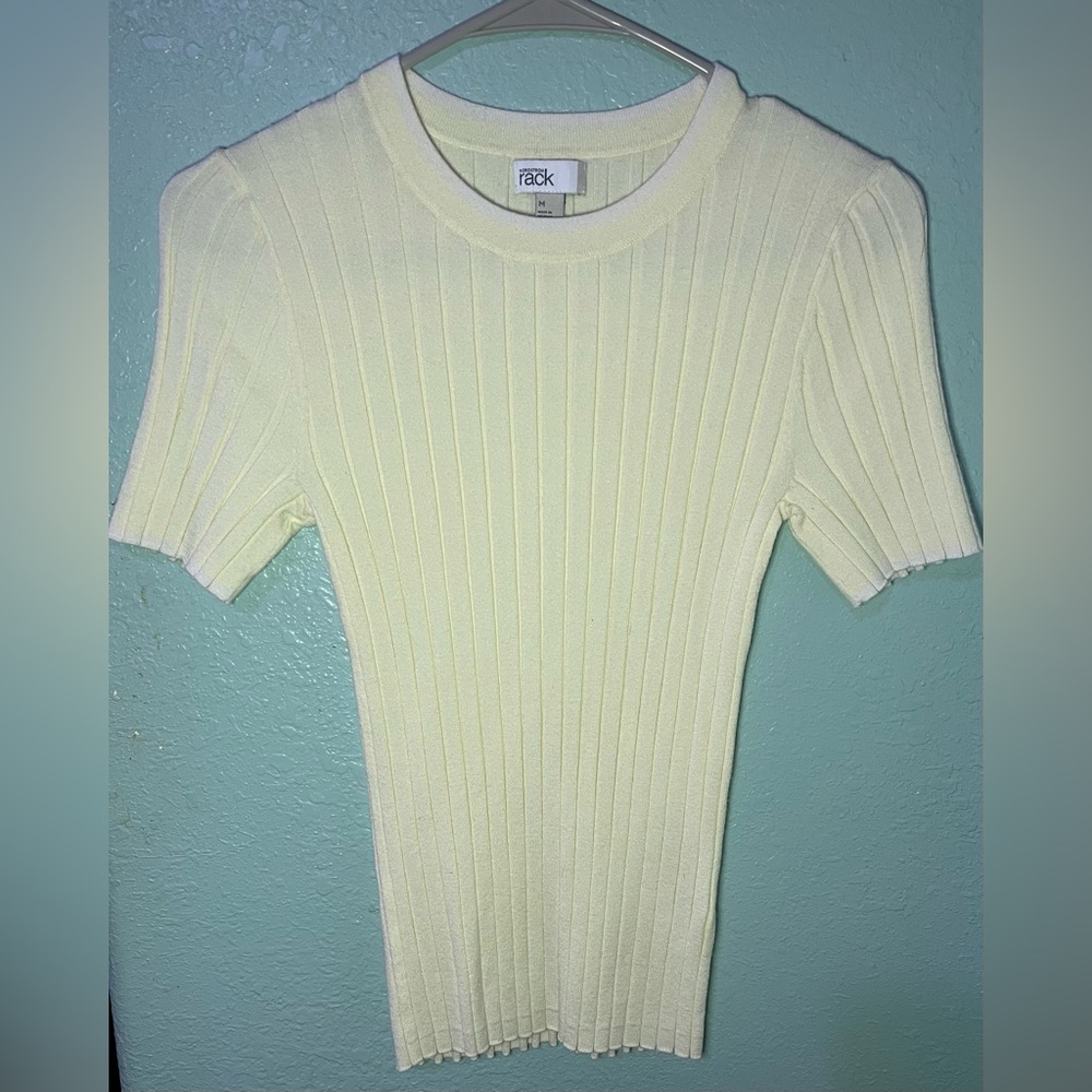 Nordstrom Ivory Ribbed Short Sleeve Tee